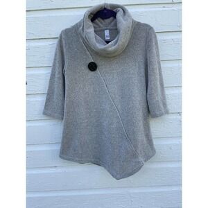 Thomas & Olivia Sweater Cowl Tunic 3/4 Sleeve Artsy Large Button Super Soft Med
